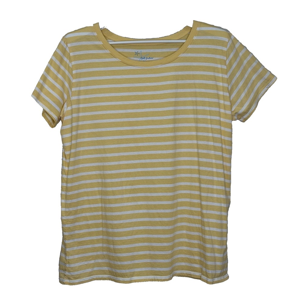 Fresh Produce T-Shirt Top Womens Sz XXL 2XL Yellow Stripe Short Sleeve Crew Neck